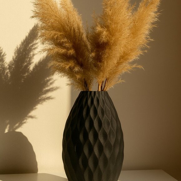 3D Printed Honeycomb Textured Vase – Tall White Geometric Pampas Grass Vase | Mo - Picture 4 of 6